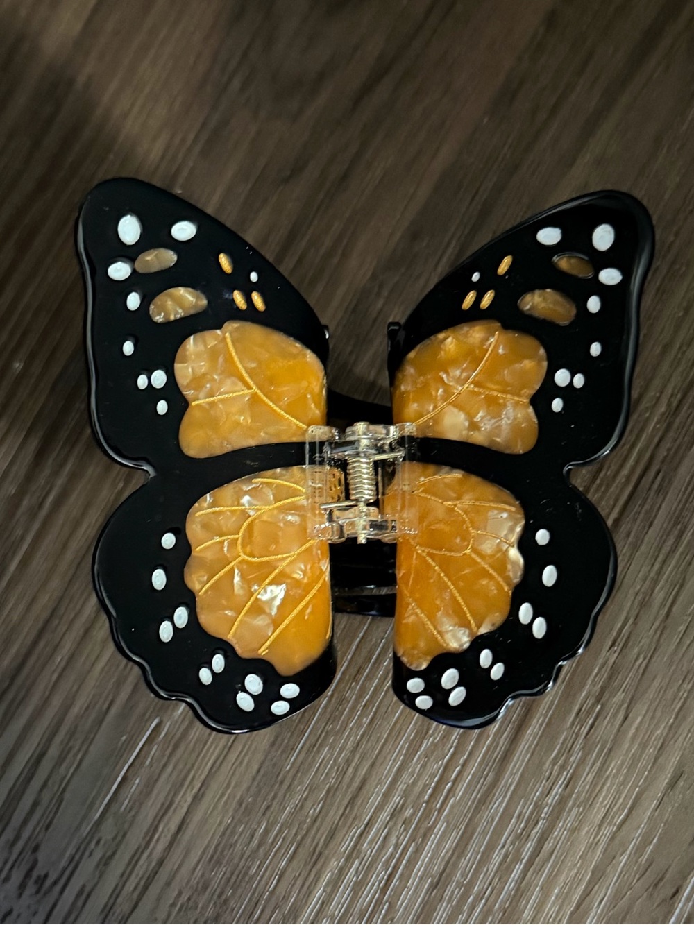 Solar Eclipse Monarch Butterfly hair claw clip in black and tortoiseshell